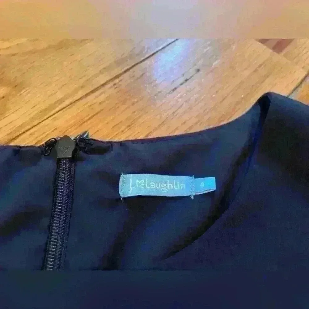 J Mclaughlin Navy Blue Scallop Hem Tiered Sleeveless Sheath Dress Women’s Size 4 - Picture 2 of 14